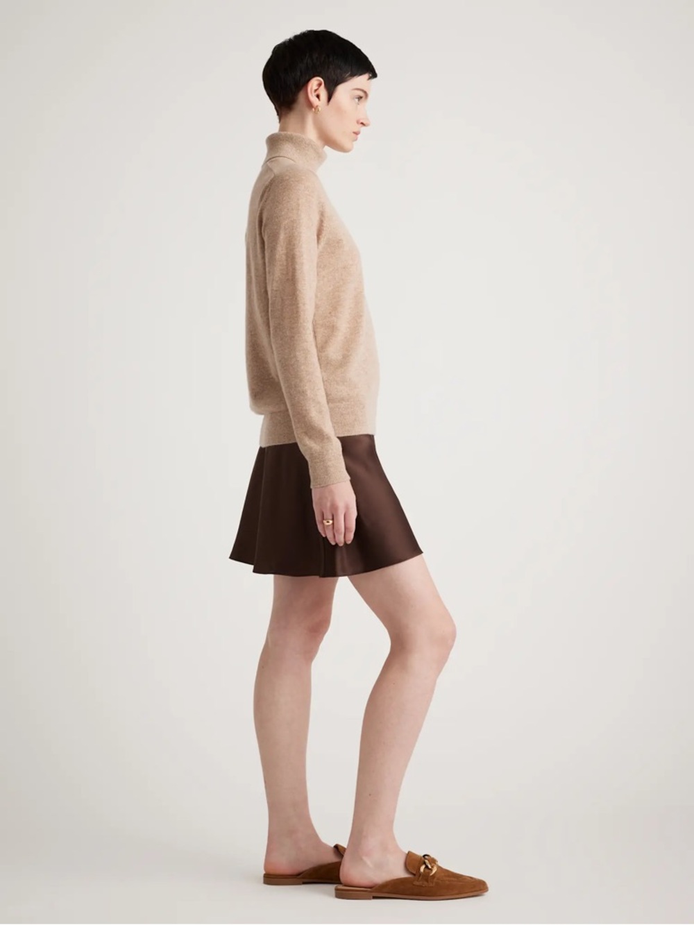 QUINCE- washable silk Brown Mini Skirt XS NWT - Picture 4 of 7